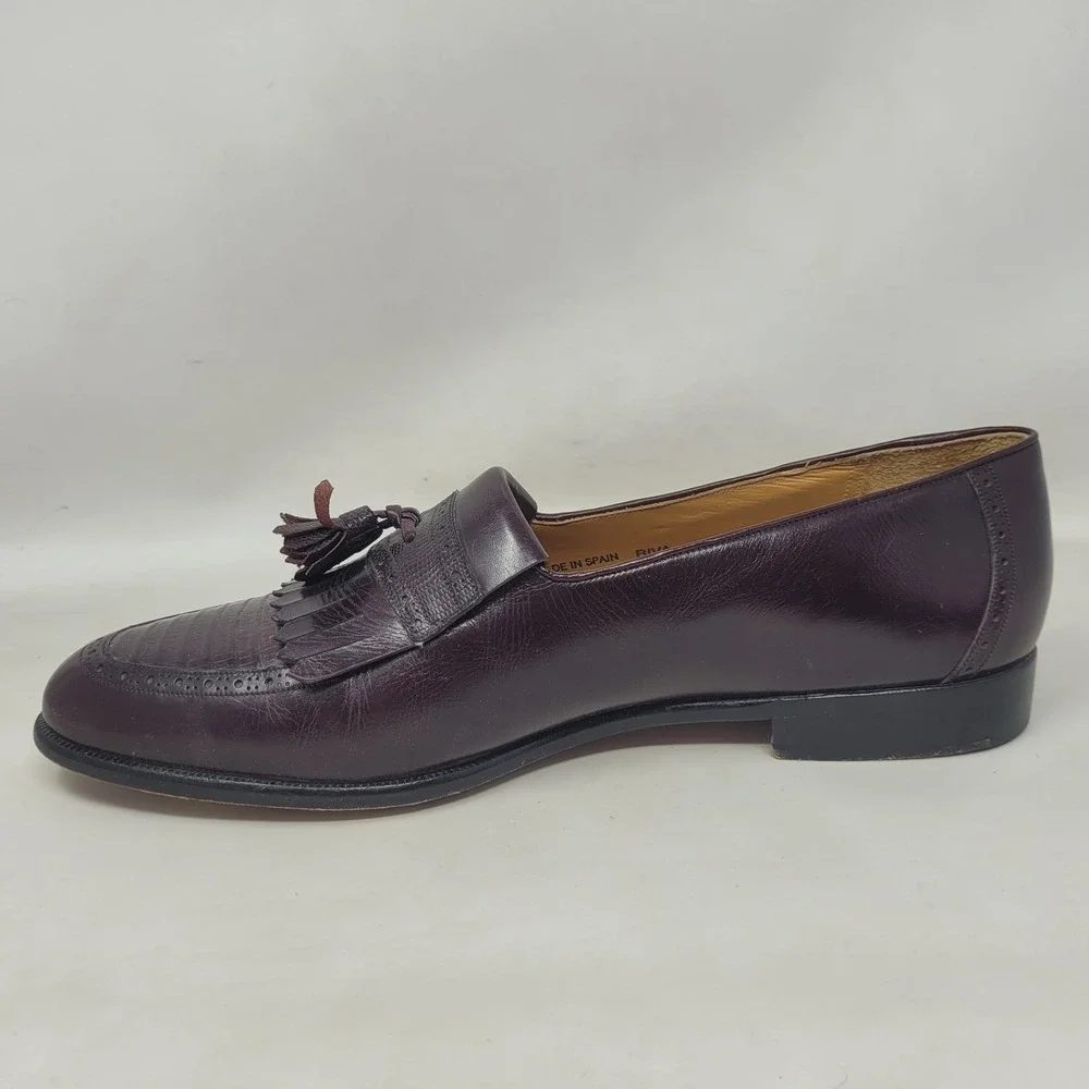 Mezlan Loafers 9.5M Burgundy Lizard Leather Riva Tassel Kiltie Luxury Old Money